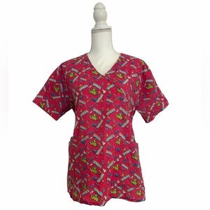 Nestle Nerds Print Nursing Medical Scrub Top with Pockets Women’s Medium
